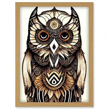 Feather Patterns Owl Spirit Animal Artwork A4