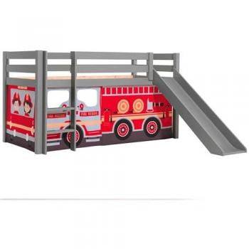Cama de media altura 90x200 con tobogán y funda textil de bombero Vipack