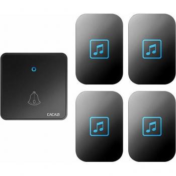 CACAZI Waterproof Wireless Doorbell 300M Remote Control 60 Ring CR2032 Battery 1 Transmitter 4 Receivers