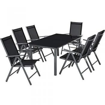 Tectake 800355 Ensemble de Meubles de Jardin 6+1 Aluminium Table en Verre Gris Foncé