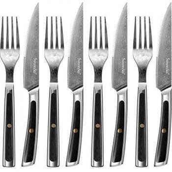 Steak-Besteckset Sunnecko „JAPAN VG‑10” – 73‑Schicht Damast, 8‑teilig, Holzschachtel