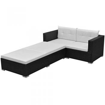 VidaXL 3-teiliges Gartensofa Set Poly Rattan Schwarz