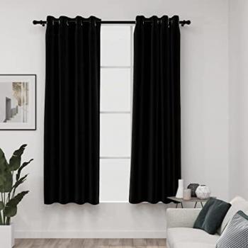 Cortinas Opacas con Ojales Look de Lino 2 Piezas 140x175 cm Color Negro