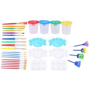 Plein Pack 34 pièces – Outils de peinture avec brosses à fleurs et éponges