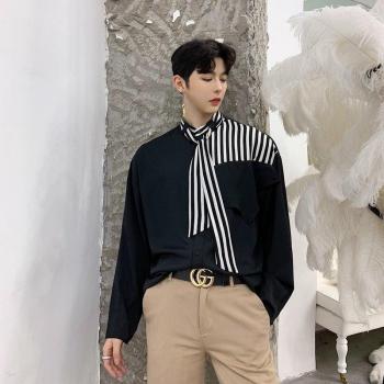 Camisa de Moda a Rayas, Manga Larga, Cuello Corbata