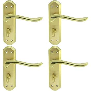 Metallics Dual Brass 4‑Pack Curved Lever for Sculpted Bathroom Backplate (180 × 48 mm)