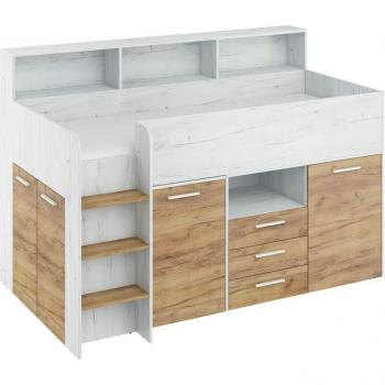 Letto Neo Artigianale Soppalco con Scrivania Diritta Bianco Oro