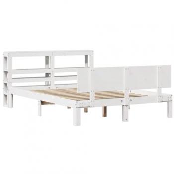 VidaXL White Pine Wood Bed Frame with Headboard 140x200 cm