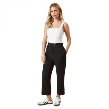 Black Petite Tab Detail Capri Trousers for Women