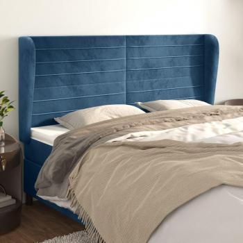 VidaXL Kopfteil mit Ohren Samt Dunkelblau 183x23x118/128 cm
