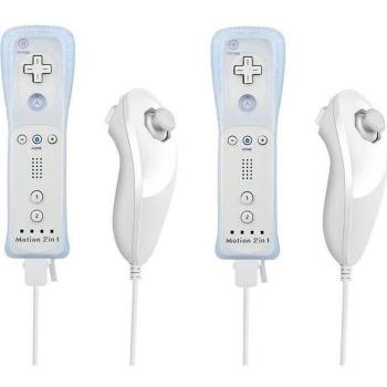 2X White Wii Remote with Motion Plus + Nunchuck