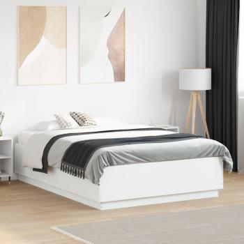 White Small Double Bed Frame with LED by vidaXL 120x190 cm