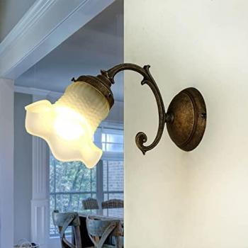 Ricciolo Wandlampe Weiß Glasschirm Messing Antik
