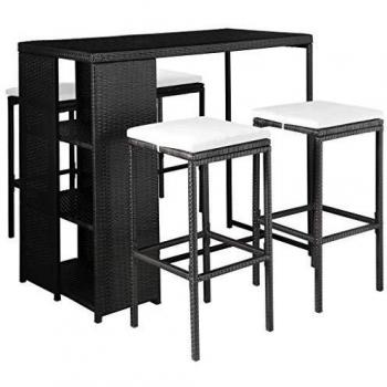 VidaXL Set da Bar in Polyrattan Nero con Cuscini
