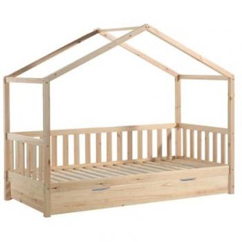 Lit Maison ARKAN 90x200cm avec Tiroir en Pin Naturel