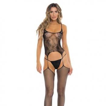 Combinaison résille et string “Fuck all night” couleur noire – REN7099‑BLK