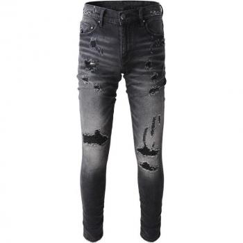 Jeans urbanos rasgados para hombre, estilo Hip Hop en negro y gris
