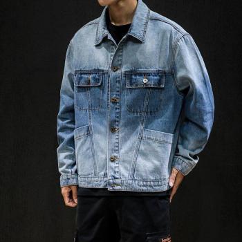 Mannen Denim Jas in Effen Kleur met Grote Zakken