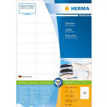 HERMA Premium Papier Plastifié Blanc 52,5x29,7 mm – Étiquettes Mates, Auto-adhésives – 8000 pcs (200 feuilles x 40)