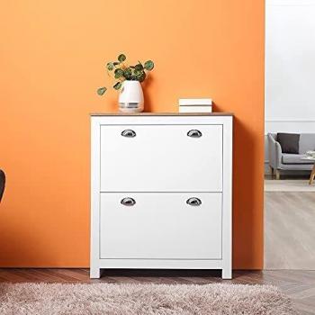 Armoire à chaussures 2 portes abattantes HOMCOM Blanc chêne Clair