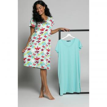 Camicie da notte in cotone turchese confezione doppia taglie comode scollatura a V