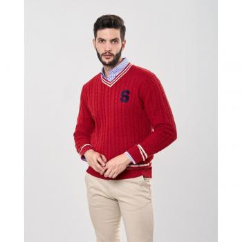 Jersey burdeos Spagnolo con estampado de letras y cuello en pico