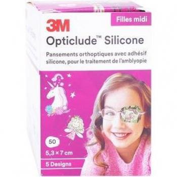 3M Opticlude Silicone Orthoptic Eyepatch for Girls, Midi Size, 5.3 x 7 cm, Pack of 50 with 5 Designs