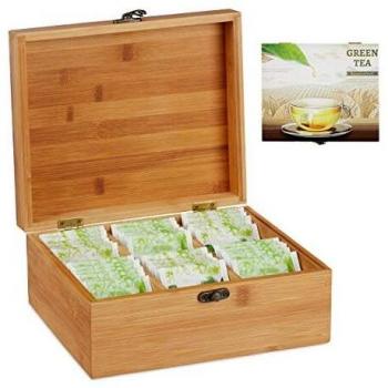 Caja de almacenamiento para té, 72 bolsas, madera, 9,5 x 22 x 18,5 cm