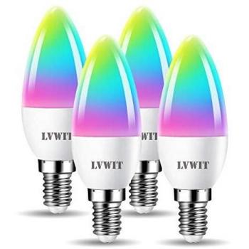LVWIT Bombilla LED Vela E14 RGB Inteligente 5W 470 Lm Pack 4 C37 Equivalente a