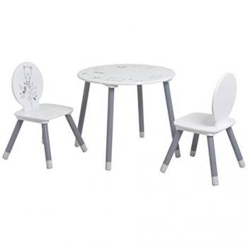 Table et chaises HONEY en panneaux de particules coloris Blanc/Gris, Dimensions: 60 x 50 x 60 cm