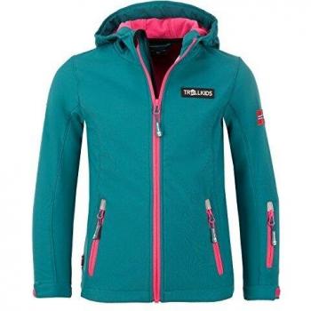 Chaqueta Softshell para niña Trollkids Oslofjord, Color Smaragd/Rubi, Talla 8 años