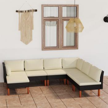 Muebles de jardín 7 pzas con cojines de ratán sintético negro