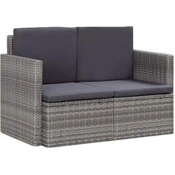 Divano da Esterno a 2 Posti con Cuscini Grigio in Polyrattan