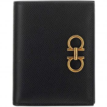 Salvatore Ferragamo Leather Folding Wallet in Black, size: One Size