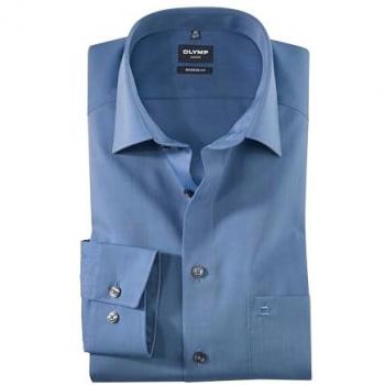 Businesshemd OLYMP Luxor modern fit, Herren, Gr. 44, N-Gr, blau, Obermaterial: 100% Baumwolle, Langarm, Hemden