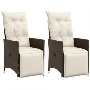 Sedie Reclinabili Giardino 2pz con Cuscini Marrone Polyrattan vidaXL329291