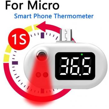 Termómetro Infrarrojo LCD Portátil para Adultos y Niños, Medición No Táctil en la Frente y el Cuerpo, Soporta IOS y Android, Conexión por Cable Tipo-C