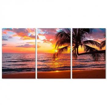 Acrylglasbild QUEENCE Sonnenuntergang am Strand 3-teilig