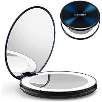Makeup‑Spiegel Glocusent 1X/10X – 40 LEDs, Farbwechsel, wiederaufladbar, faltbar