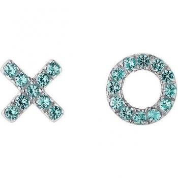 Pendientes XO Asimétricos en Plata, Finura Rodio y Diamantes Azules