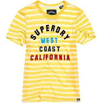 Superdry Donna T-Shirt West Coast 38 Stile Righe Pale Lemon