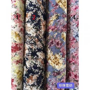 Tissu floral en mousseline de soie, 150 cm, avec perles, transparent