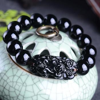 Bracciale in Obsidiana Nera con Pi Xiu, Set Regalo Cinese