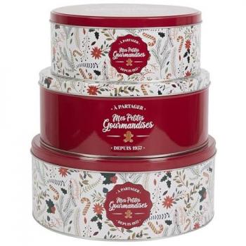 Lot de trois boîtes métalliques de Noël MES PETITES GOURMANDISES rouge