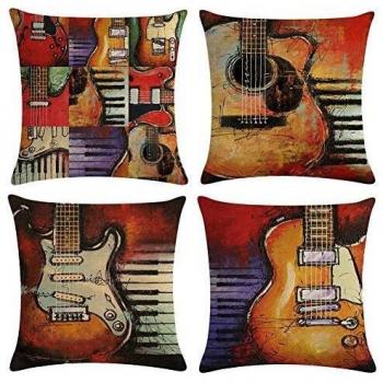 Freeas 4-Piece Music Theme Outdoor Throw Pillows, 18 x 18 Inch, For Sofa or Bedroom