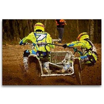CALVENDO Textildruck 120 × 80 cm – Querformat Motocross‑Action, schmutzige Piste, Seitenwagen, Renate Bleicher