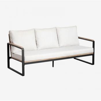 Canapé de Jardin Aluminium Acacia 3 Places Noir
