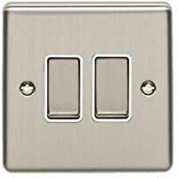 Satin Stainless 2‑Gang Switch, White Trim Finish