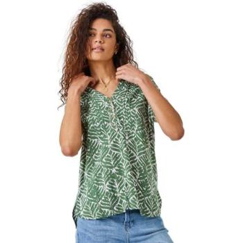 Khaki Roman Women’s Abstract Pattern Button Detail Blouse – S20