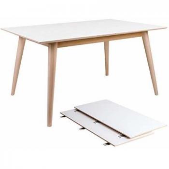 Table de salle à manger extensible coloris blanc et naturel